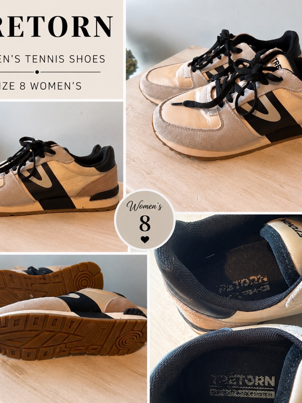 Tretorn Beige and Black Women's Athletic Sneakers